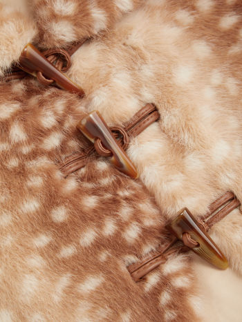 Faux Shearling Collar Deer Print Toggle Button Short Sleeve Jacket