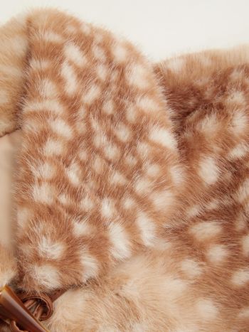 Faux Shearling Collar Deer Print Toggle Button Short Sleeve Jacket