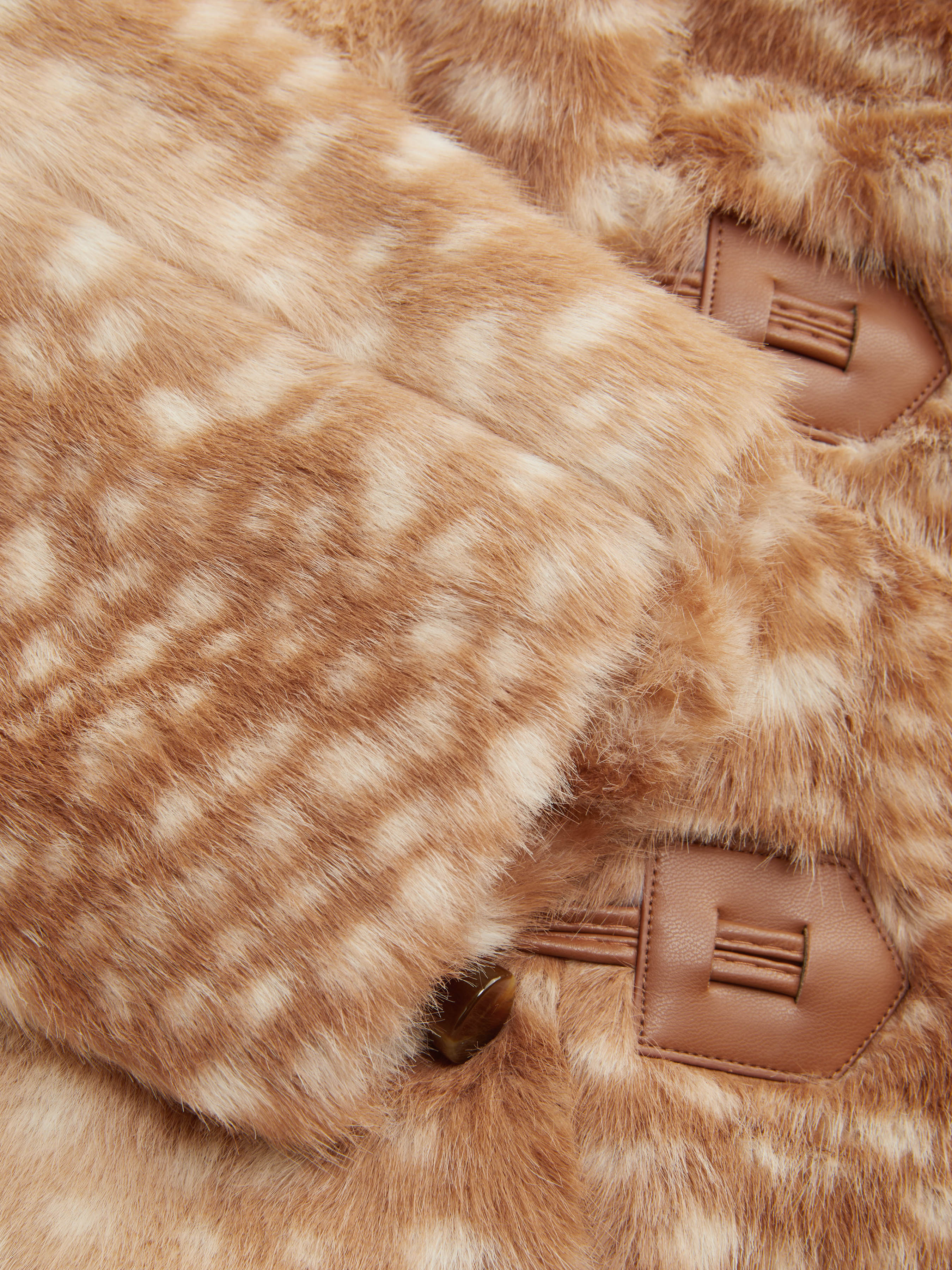 Deer Print Faux Fur Collar Toggle Button Crop Jacket