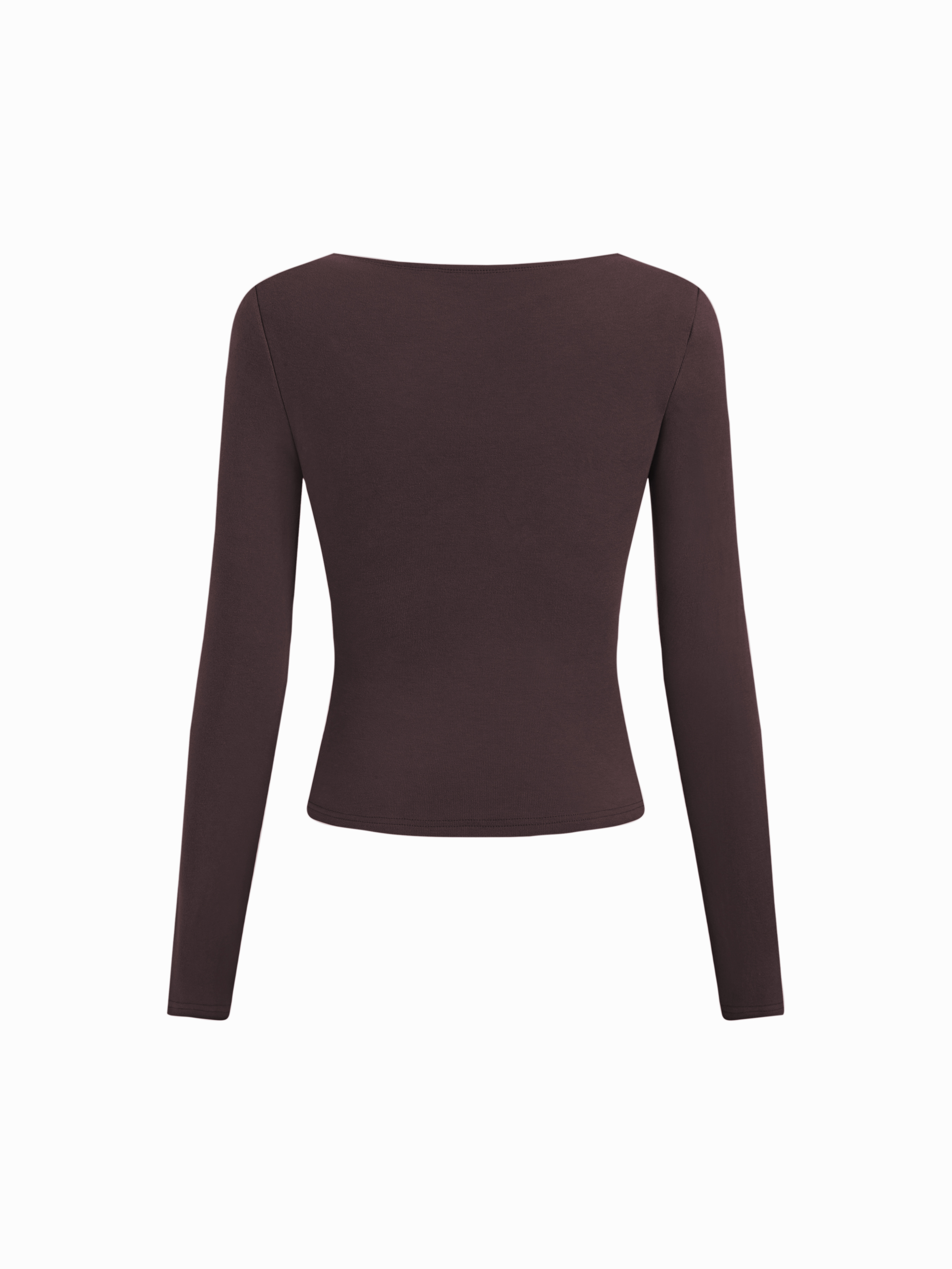 サーマルコットンブレンド アシンメトリーネック 長袖 ルーシュ入りトップス