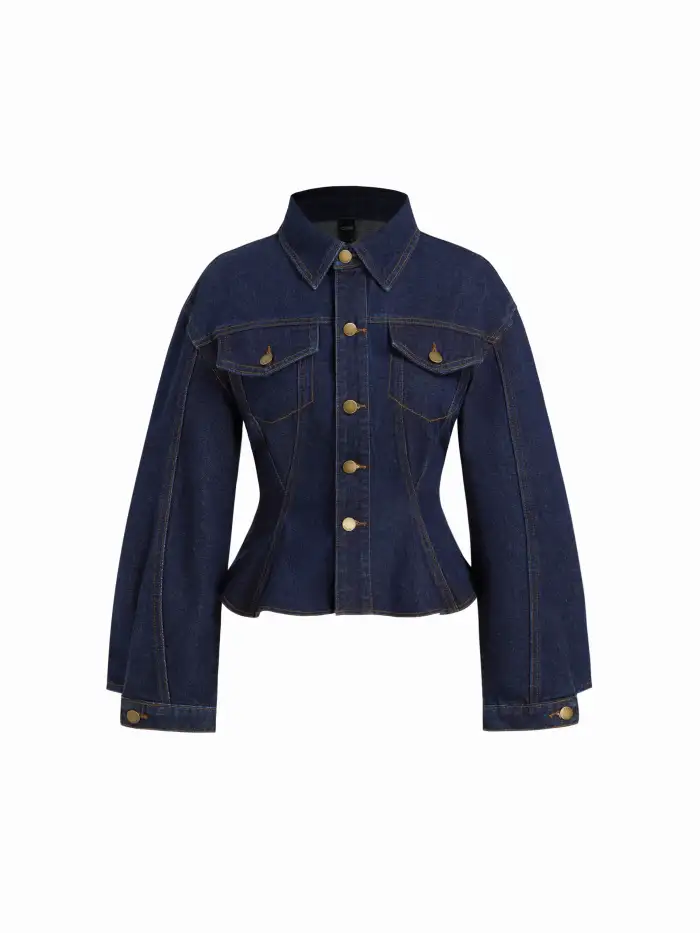 denim Denim Denim Polo Neck Zip Through Blouse For Party/Clubbing