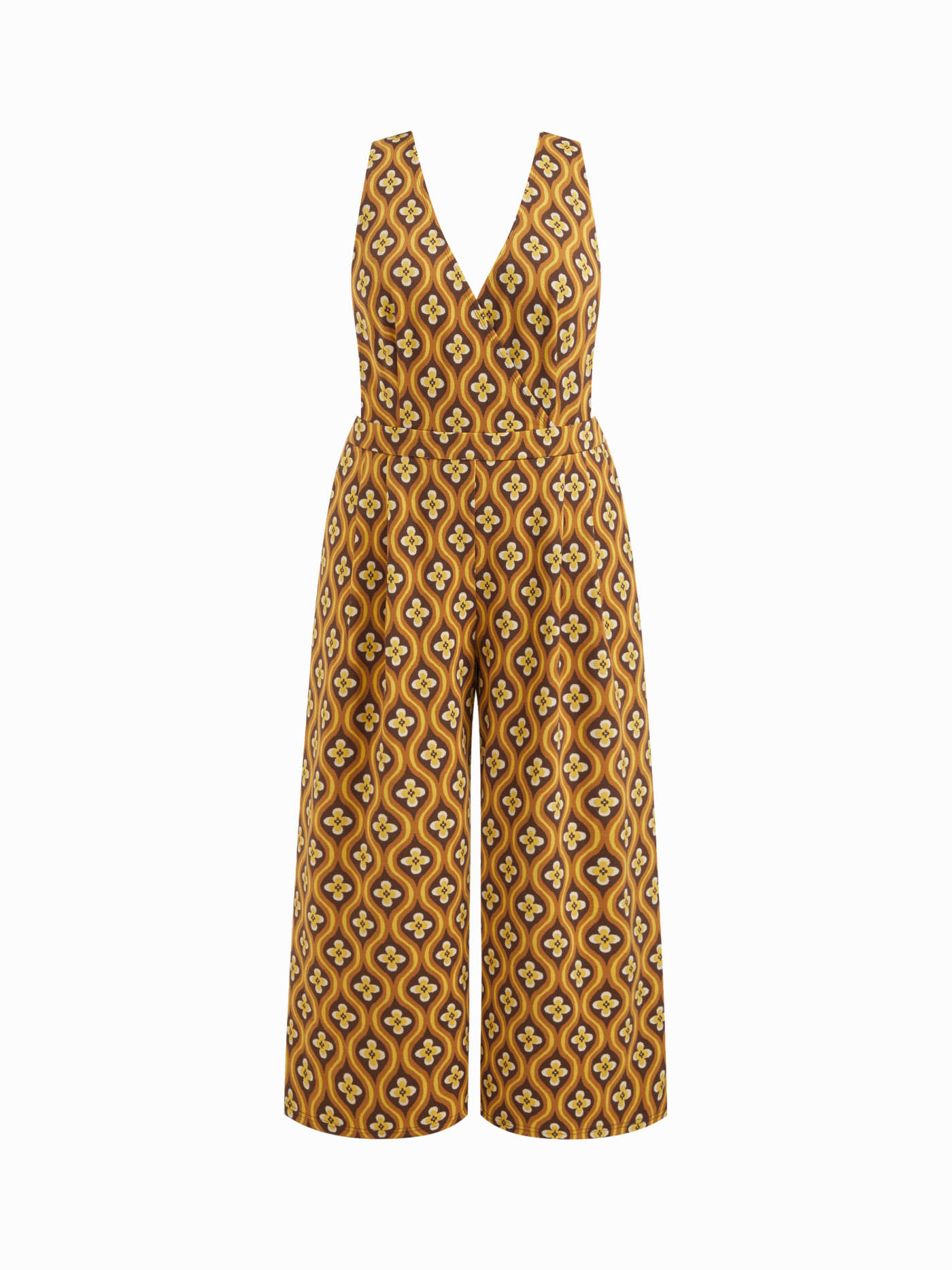 V-neck Floral Geometric Jumpsuit Curve & Plus
