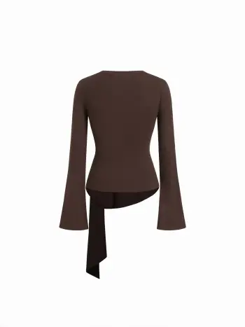 T-shirt a maniche lunghe con scollo rotondo, dettaglio in metallo arricciato