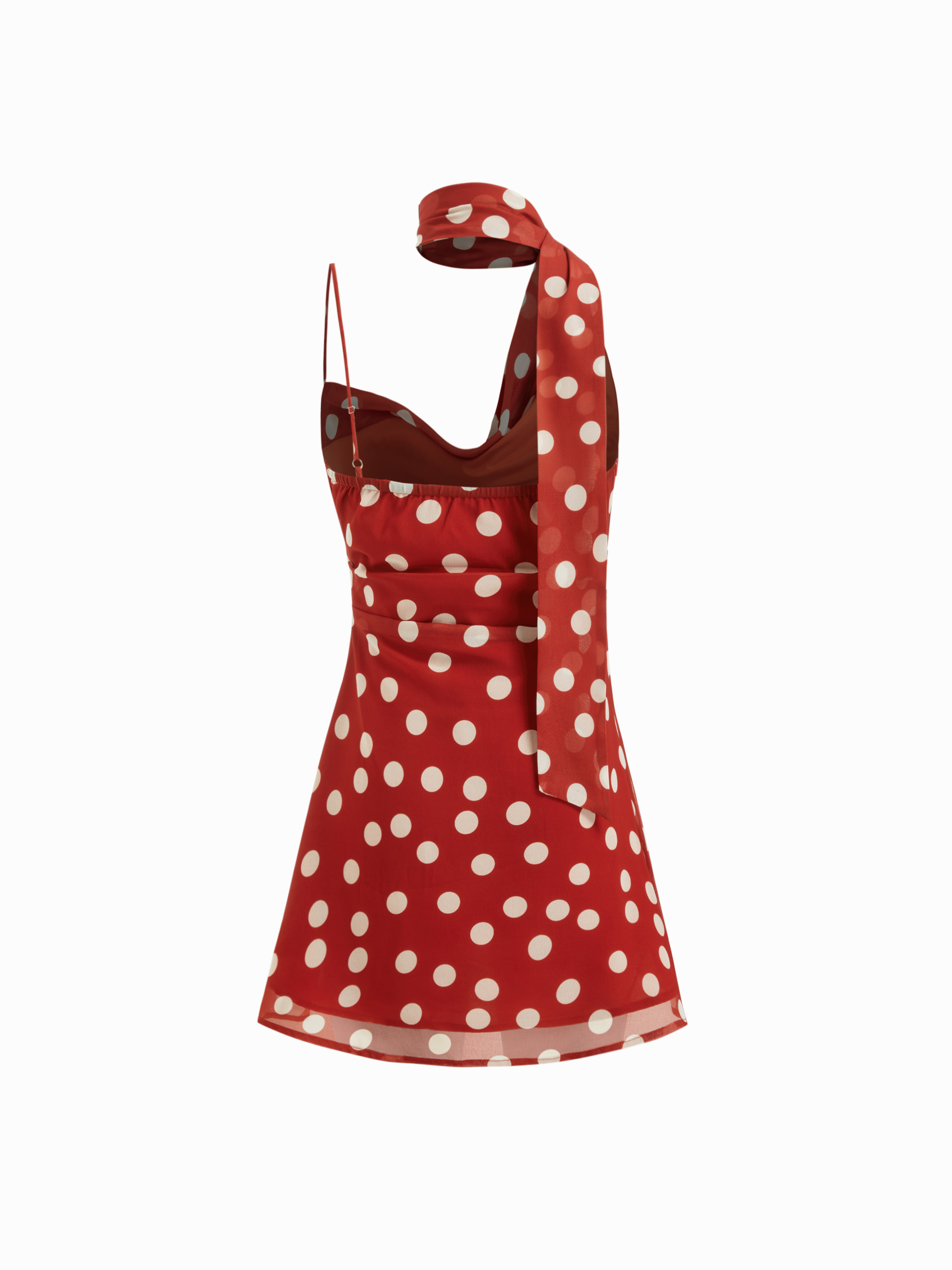 Chiffon Cowl Neck Polka Dot Ruched Mini Cami Dress With Scarf