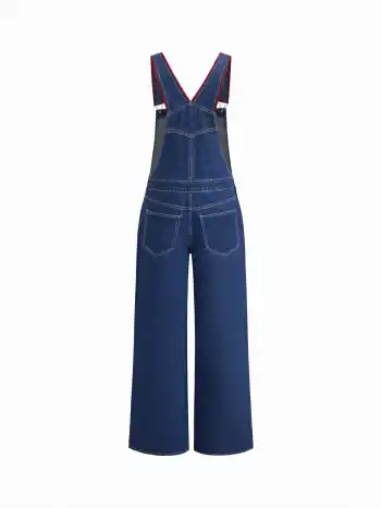 Denim Lobster Applique Contrasting Binding Straight Leg Jumpsuit