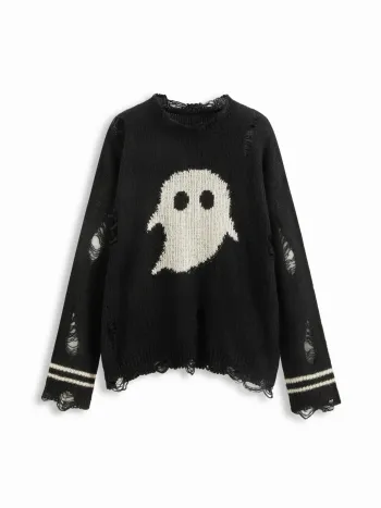 Top oversize a maglia con motivo a fantasma a righe strappato