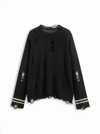 Top oversize a maglia con motivo a fantasma a righe strappato