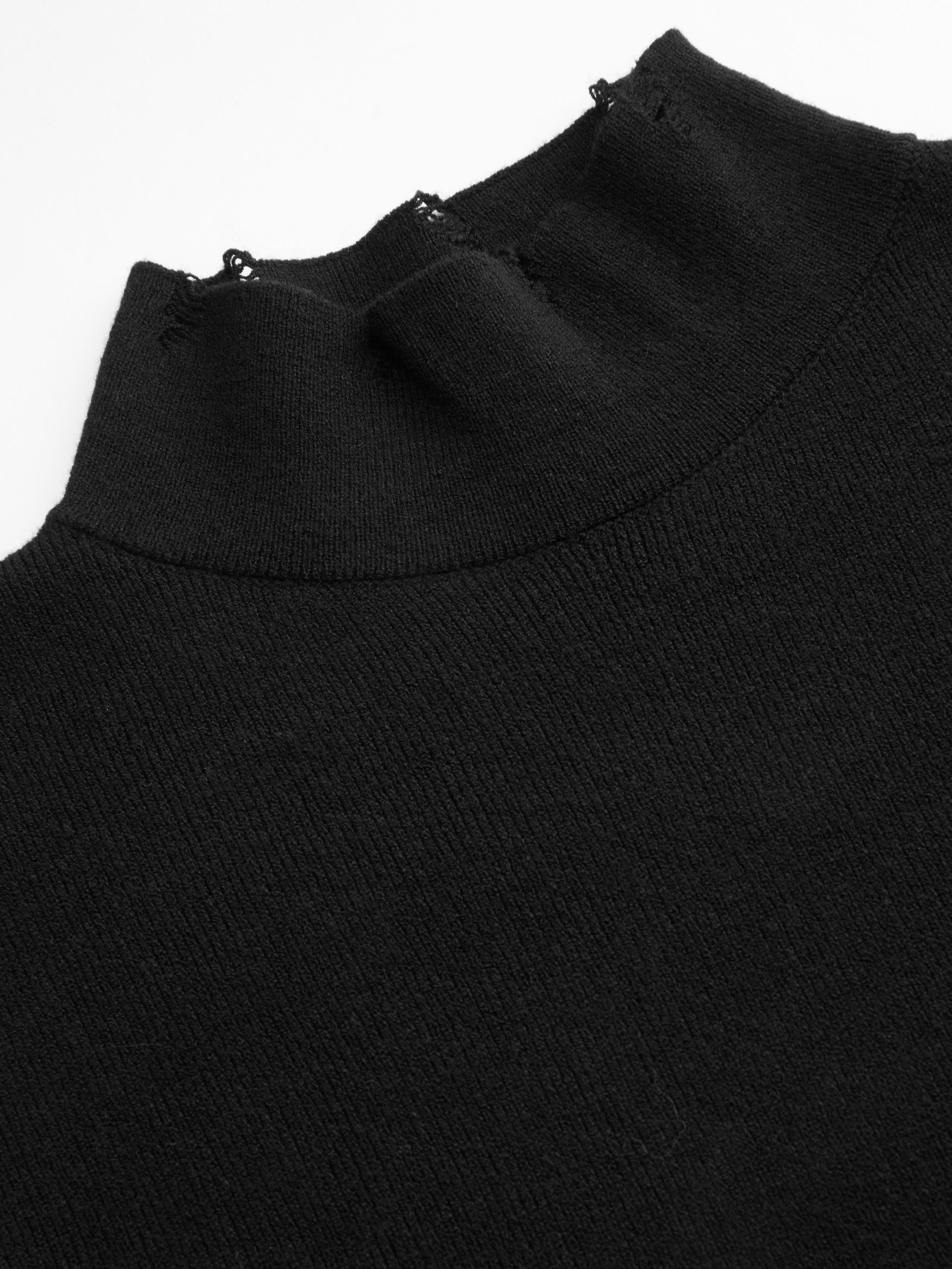 Knit High Neck Bell Sleeve Ripped Mini Dress