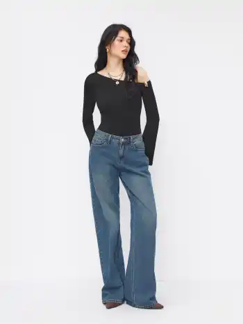 Asymmetrical Neck Metal Detail Ruched Long Sleeve Bodysuit