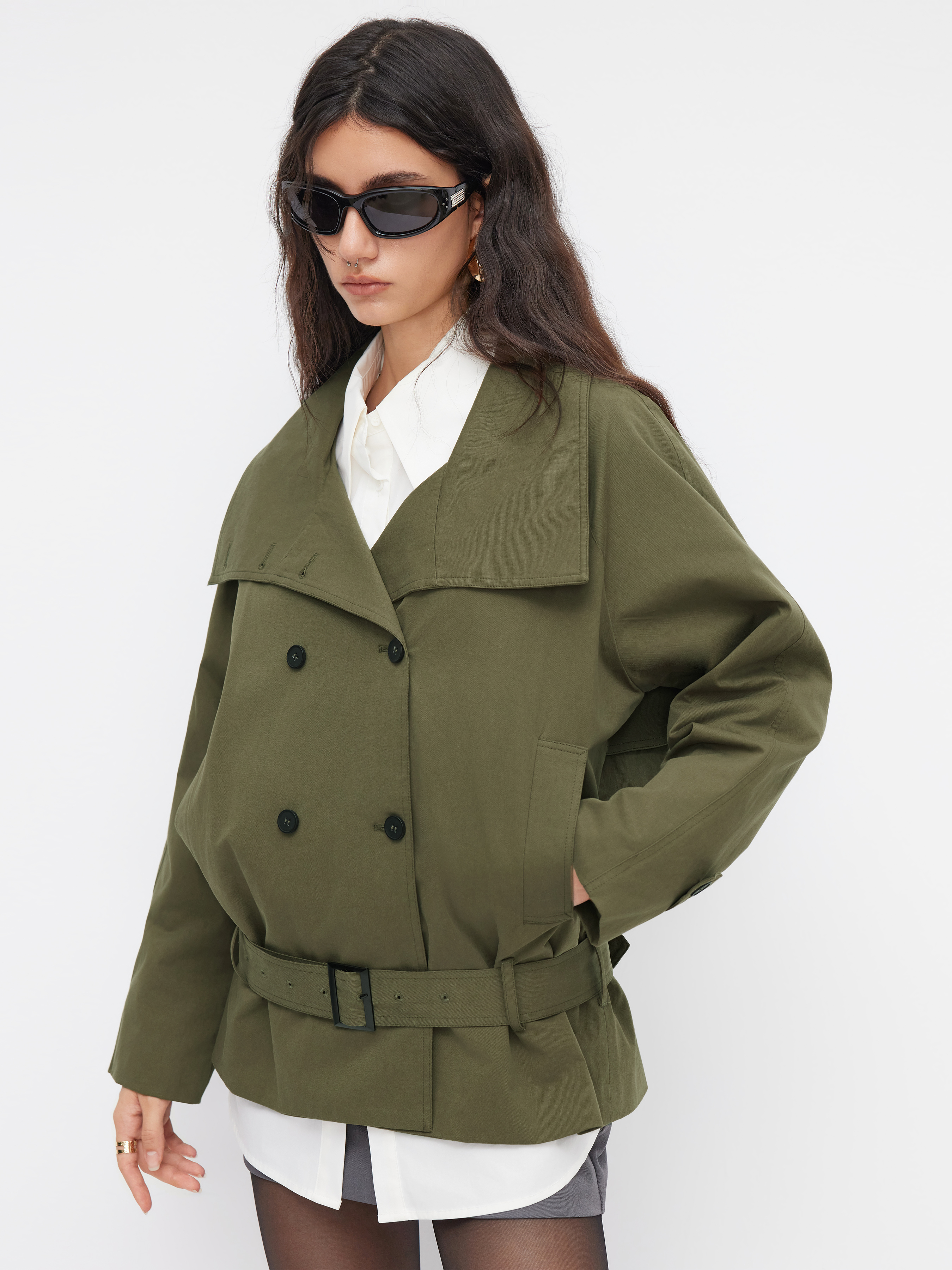 Chaqueta utilitaria de cuero sintético con cremallera