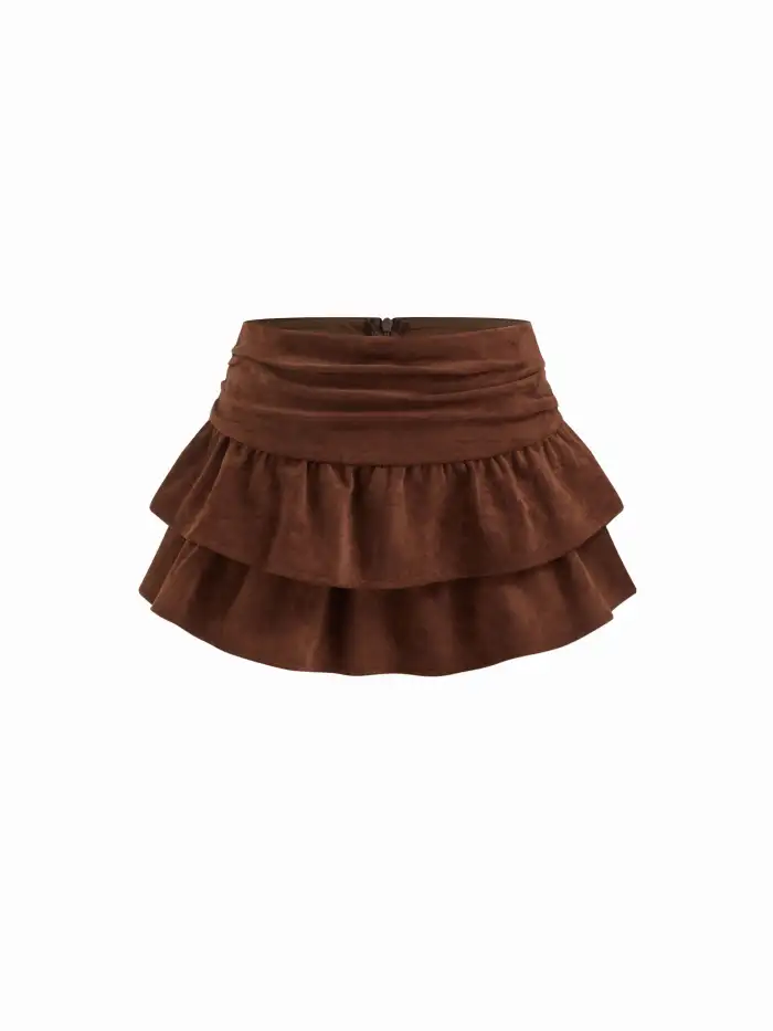 Cotton Mid Rise Ruched Layered Mini Skirt