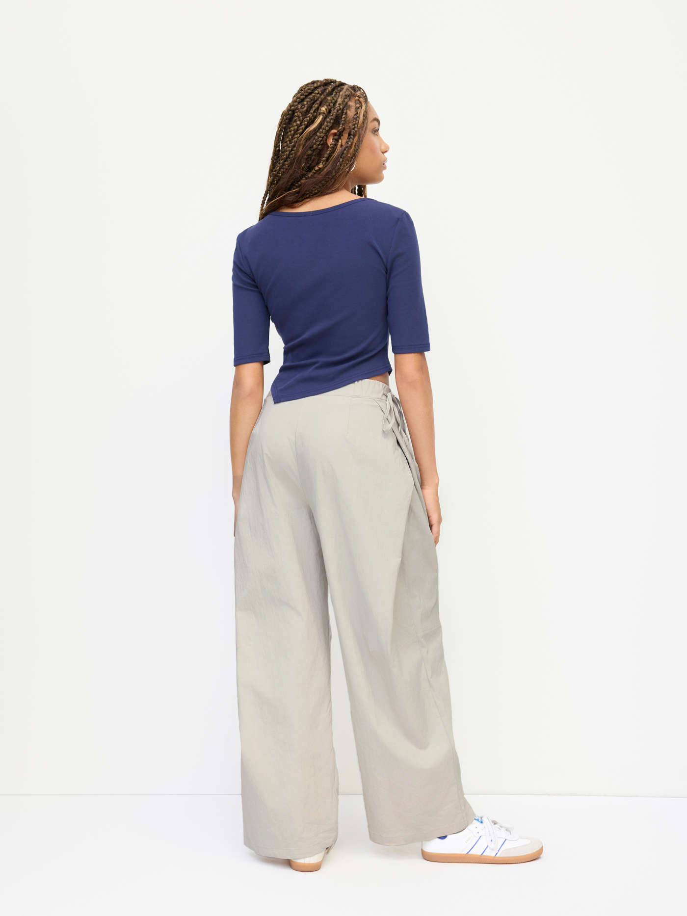 Cotton-blend Low Rise Tie Side Barrel-leg Trousers