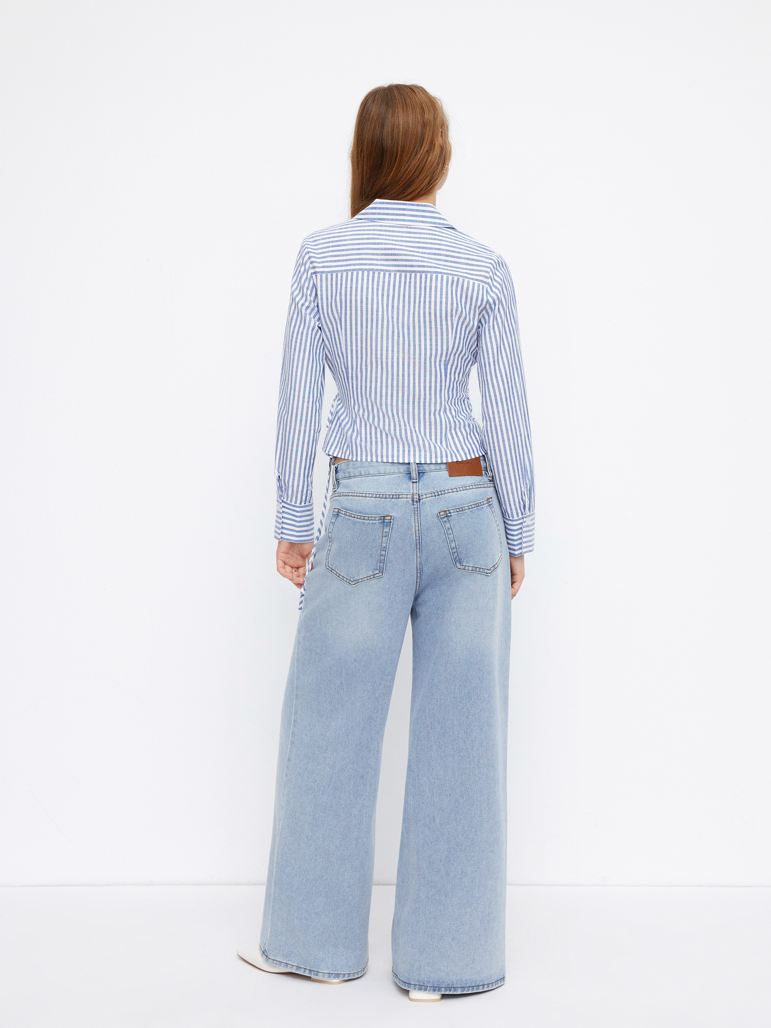 Cotton-blend Collar Stripe Knotted Shirt