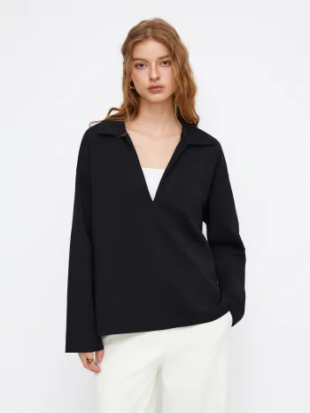 Felpa oversize a maniche lunghe con colletto in misto cotone