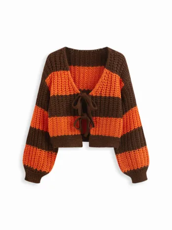 Cardigan in maglia con scollo a V e laccetti sul davanti