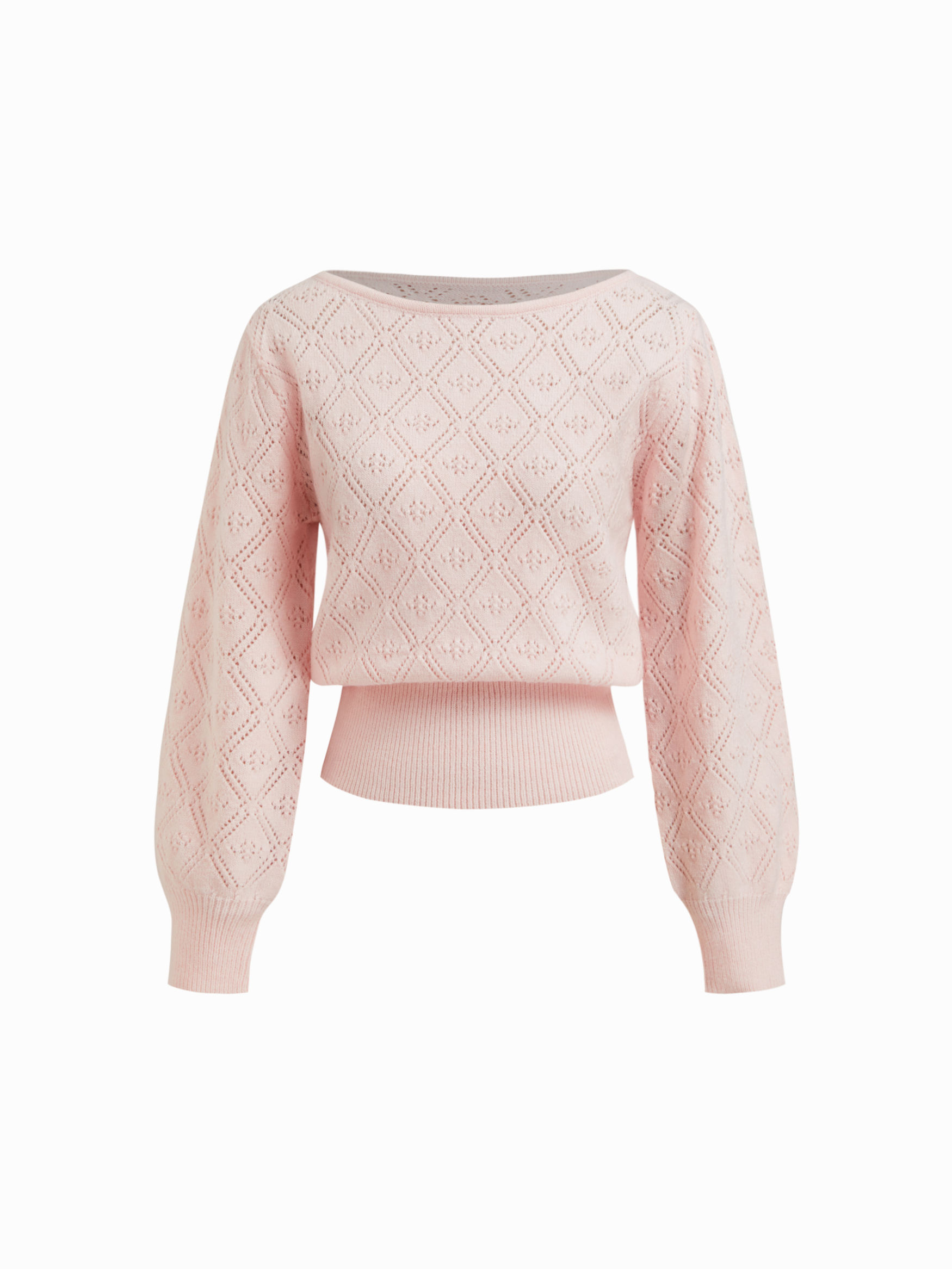 Two Way Knit Boat Neck Pointelle Oversized Long Sleeve Top