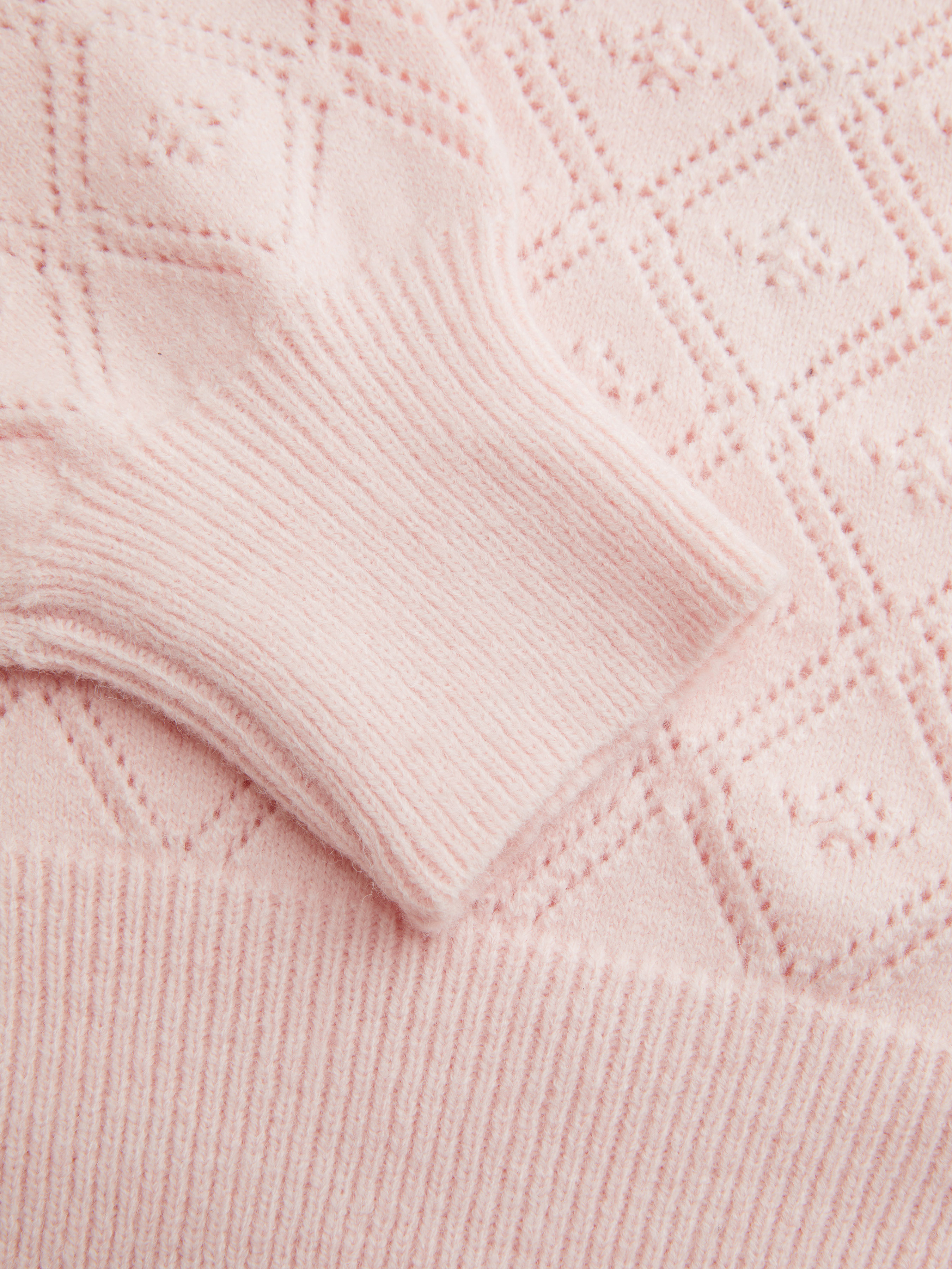 Two Way Knit Boat Neck Pointelle Oversized Long Sleeve Top