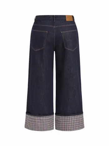 Cider Stretch Denim Mittelhohe Karierte Rollenbund Gerade Beine Jeans Kurve & Plus