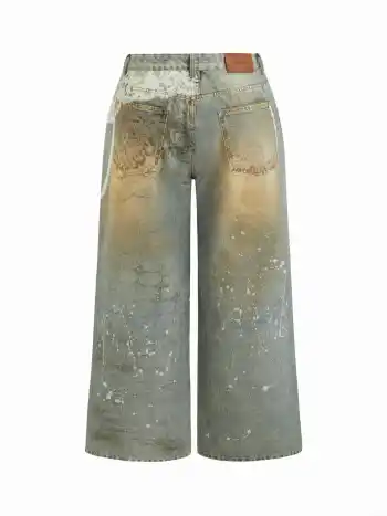 Jeans denim a vita bassa con pizzo, grafica, strappi e gamba larga Curve & Plus
