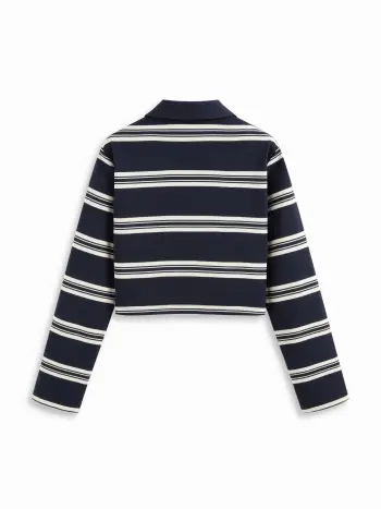 Baumwollmischung Streifenkragen Langärmliger Crop Top