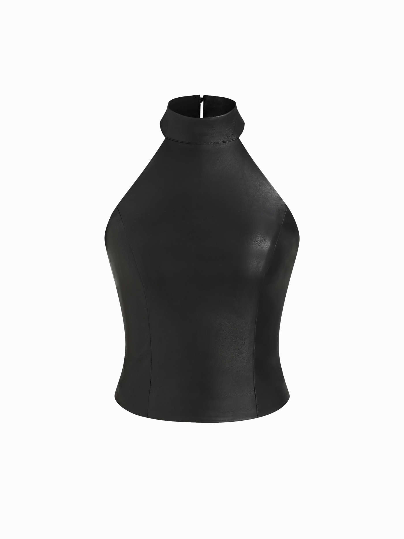 Faux Leather Faux Leather Halter Neckline Backless Top For Daily Casual