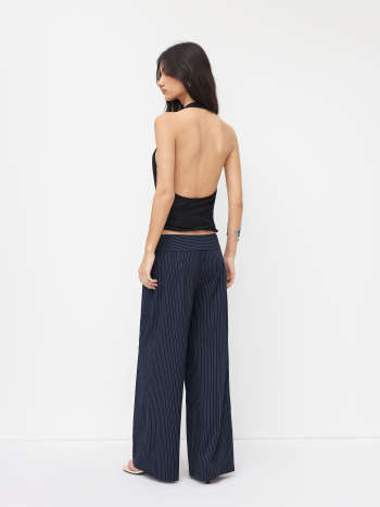 Striped Low Rise Buckle Wide Leg Trousers