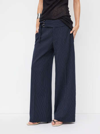 Striped Low Rise Buckle Wide Leg Trousers
