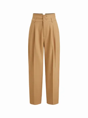 Pantaloni affusolati a vita alta con doppia cintura plissettata