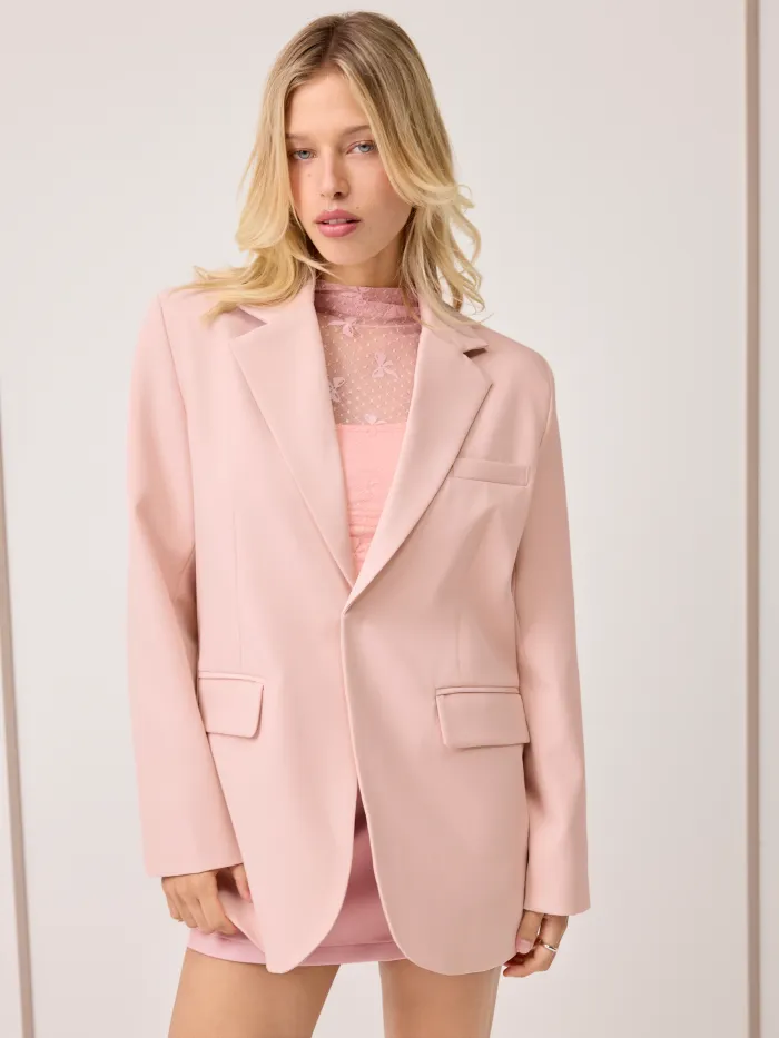 Notched Collar Long Sleeve Oversized Blazer