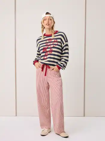 Maglia a righe lavorata a maglia con aragosta grafica a maniche lunghe con bordino a contrasto e top oversize