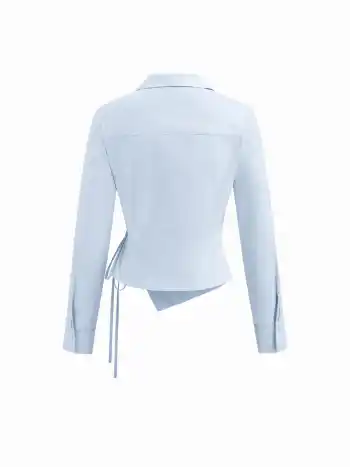 100% Cotton Collar V-neck Long Sleeve Wrap Tie Side Shirt