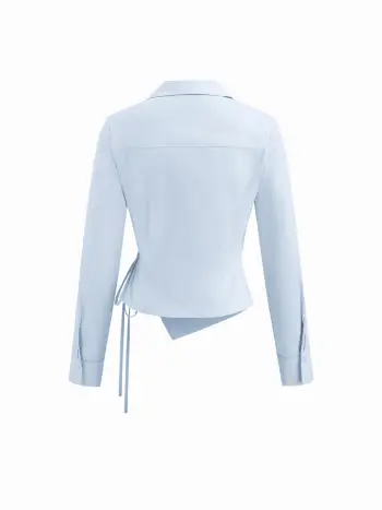Camicia avvolgente con colletto a V in 100% cotone, maniche lunghe e cravatta laterale