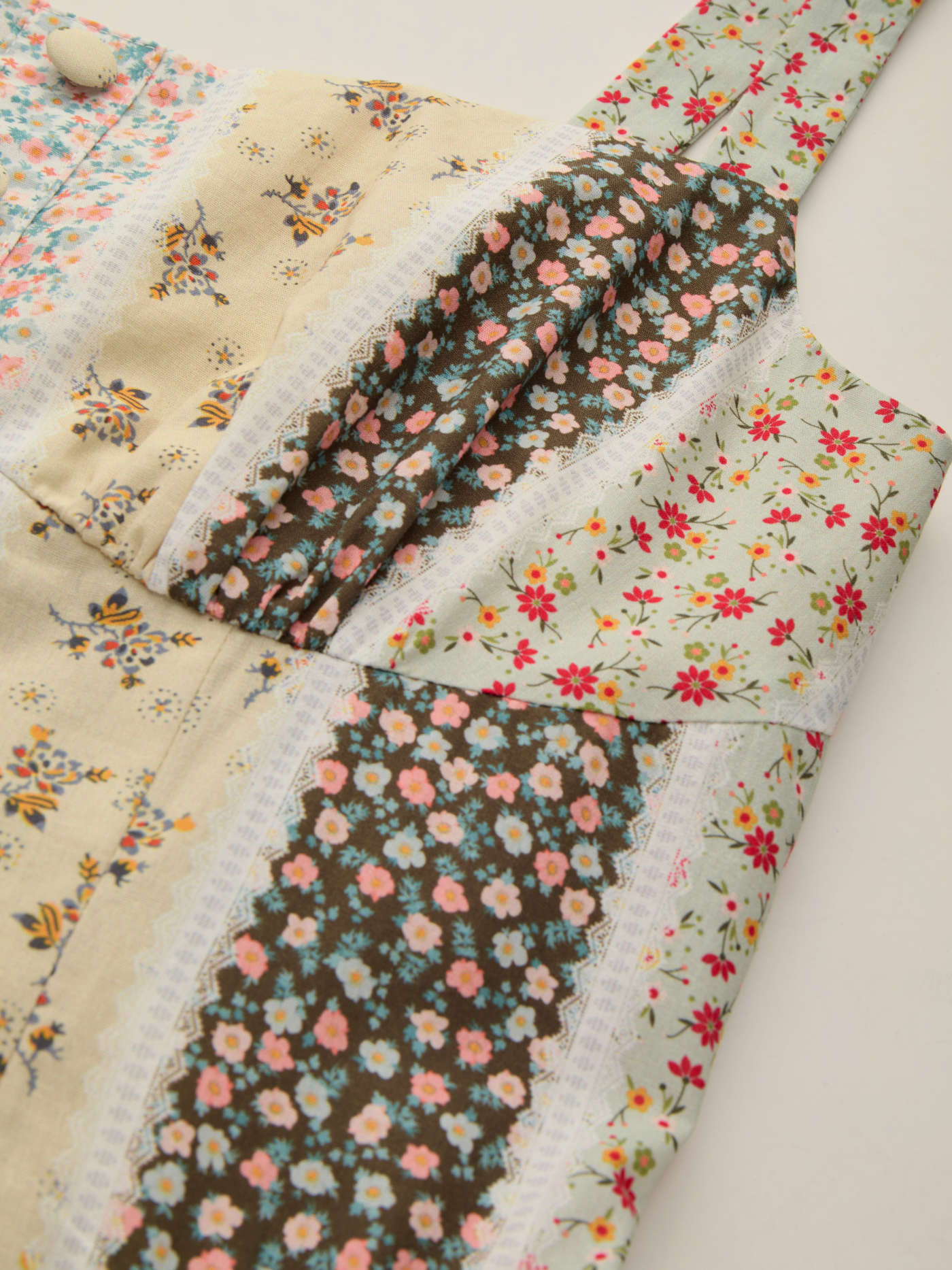 100% Cotton Floral Colorblock Lace Up A-line Maxi Cami Dress