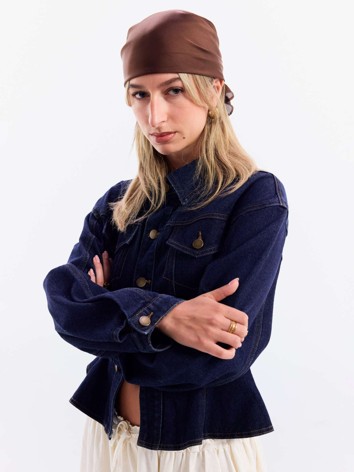Denim Collar Button Cinched Waist Jacket