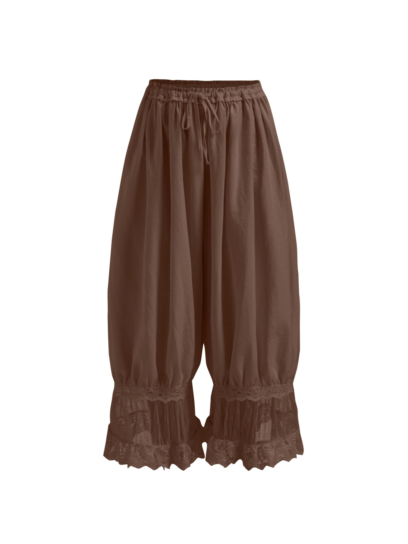 Mid Rise Lace Patched Drawstring Cropped Bloomer Pants