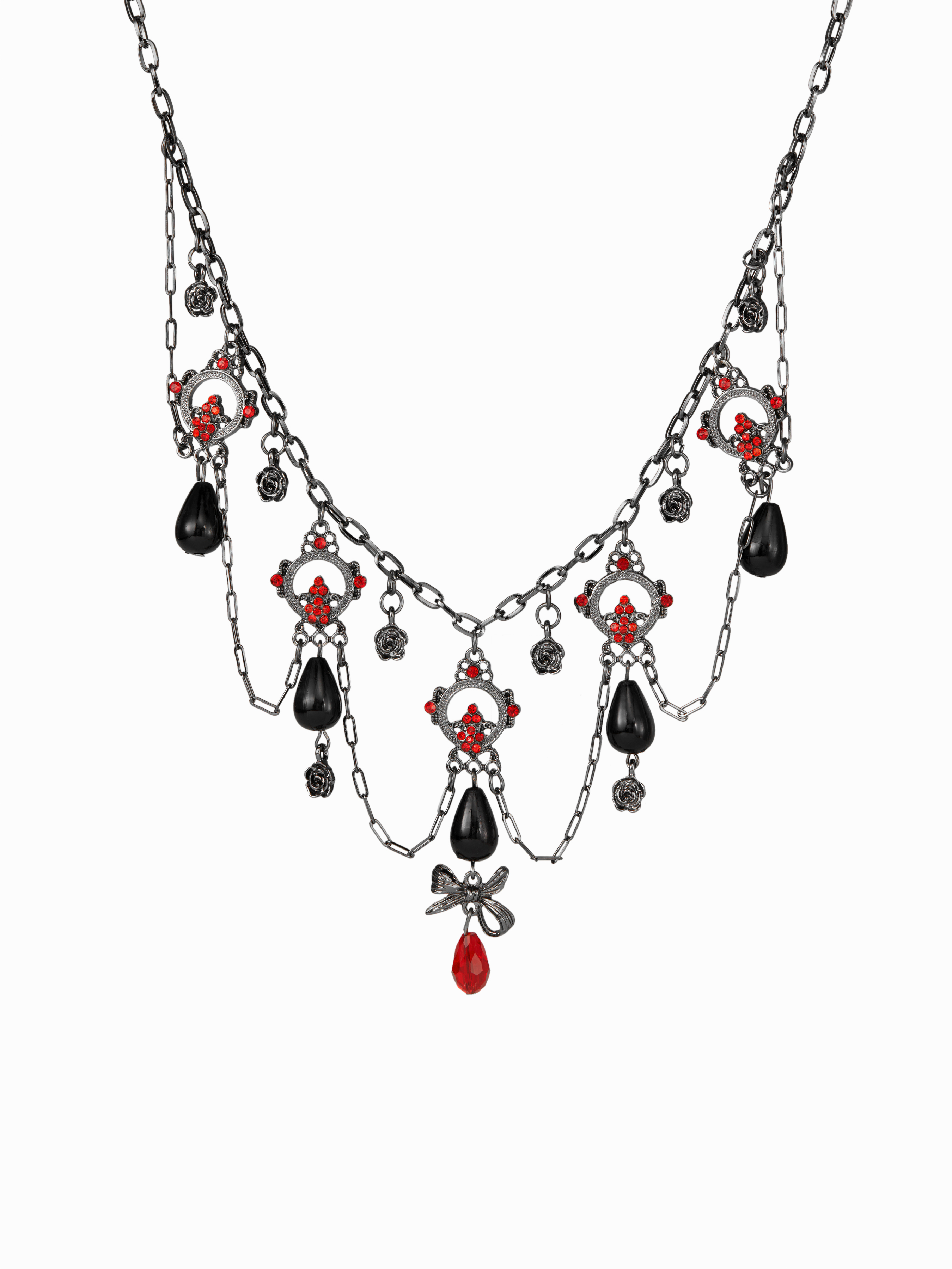 RHINESTONE & ROSE LAYERED CHAIN NECKLACE