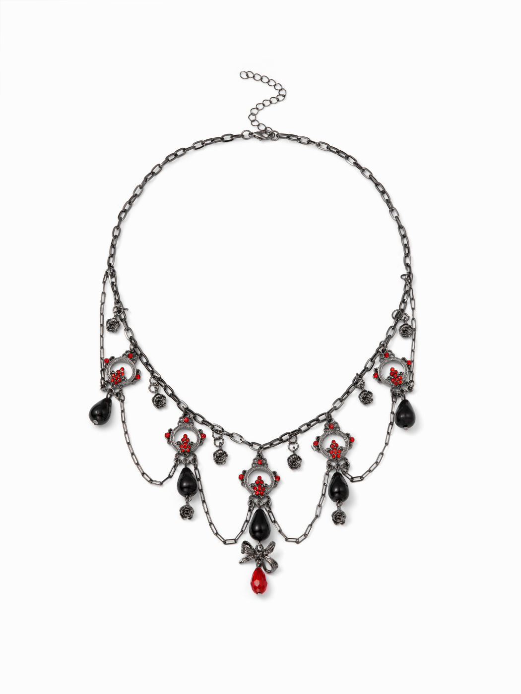 RHINESTONE & ROSE LAYERED CHAIN NECKLACE
