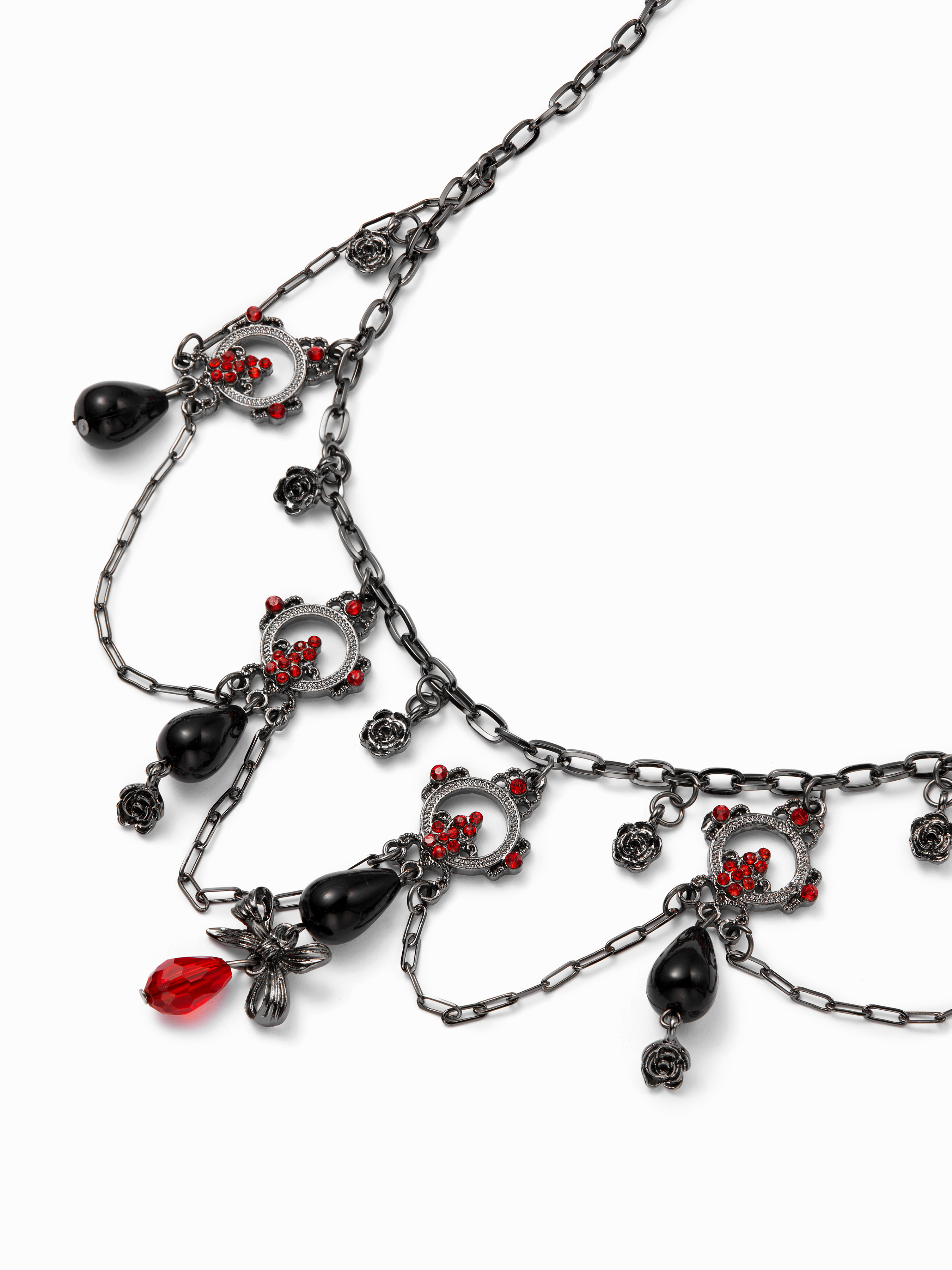 RHINESTONE & ROSE LAYERED CHAIN NECKLACE