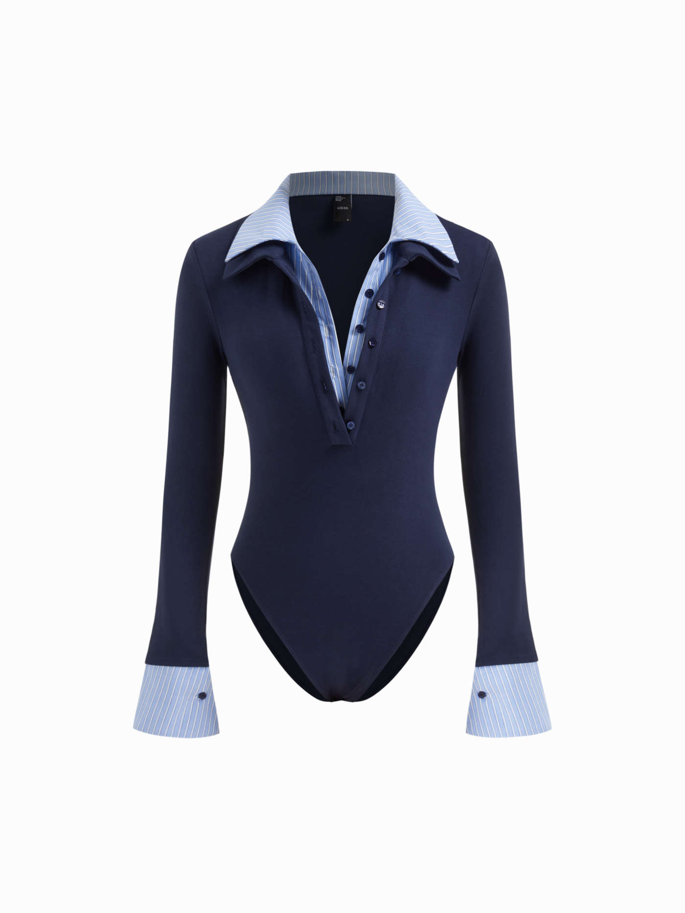 Two Tone Cotton Collar Striped Long Sleeve Bodysuit