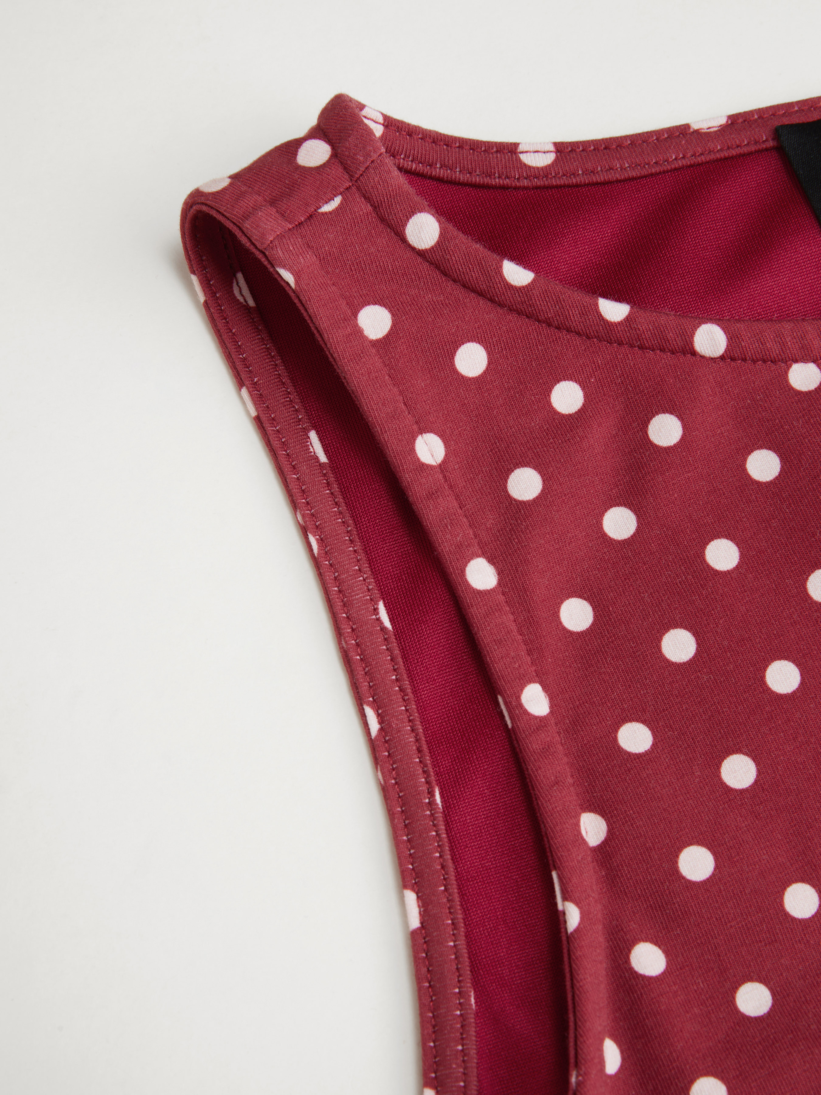 Cotton-blend Boat Neck Polka Dot Ruched Mini Tank Dress