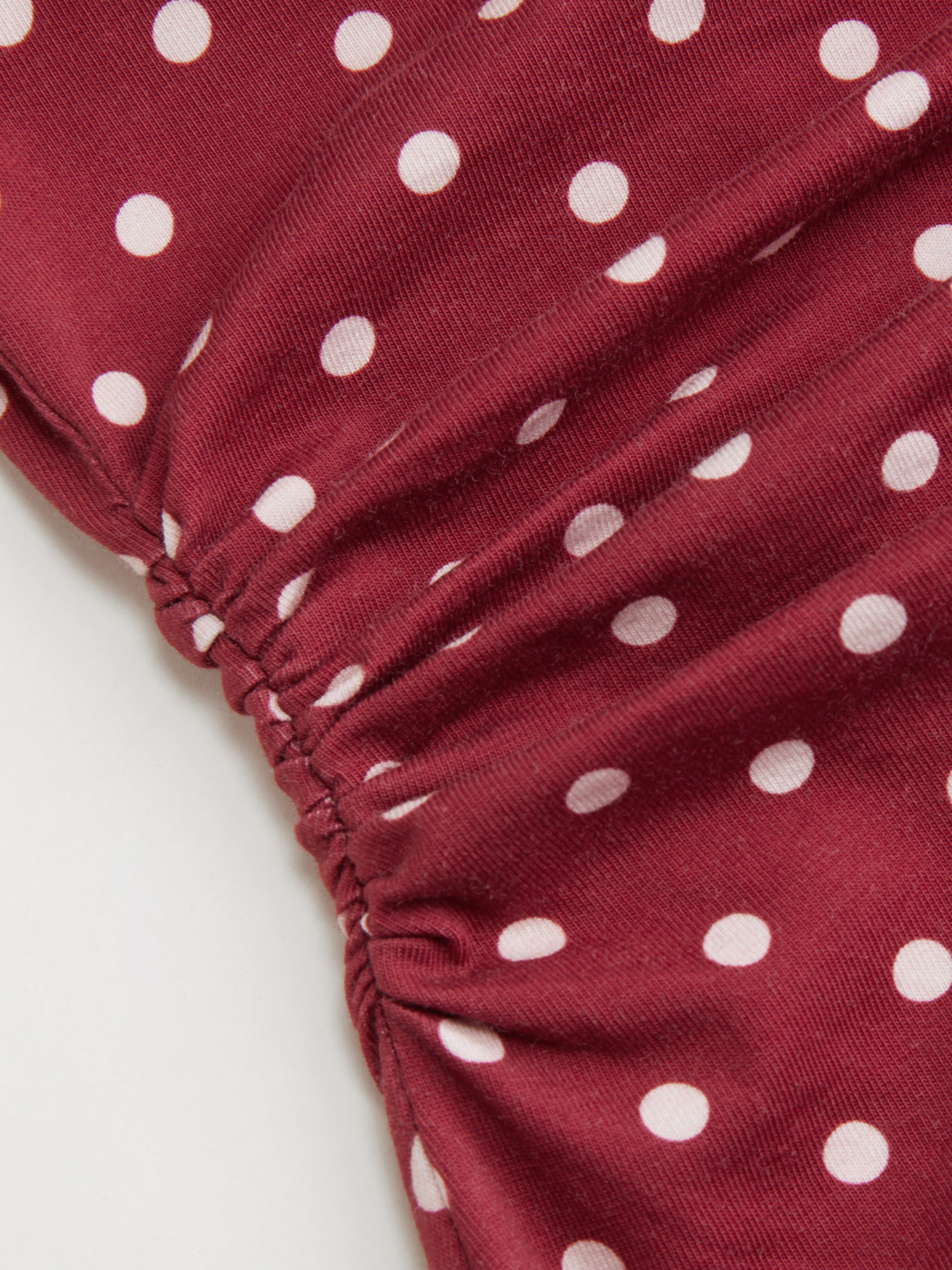 Cotton-blend Boat Neck Polka Dot Ruched Mini Tank Dress