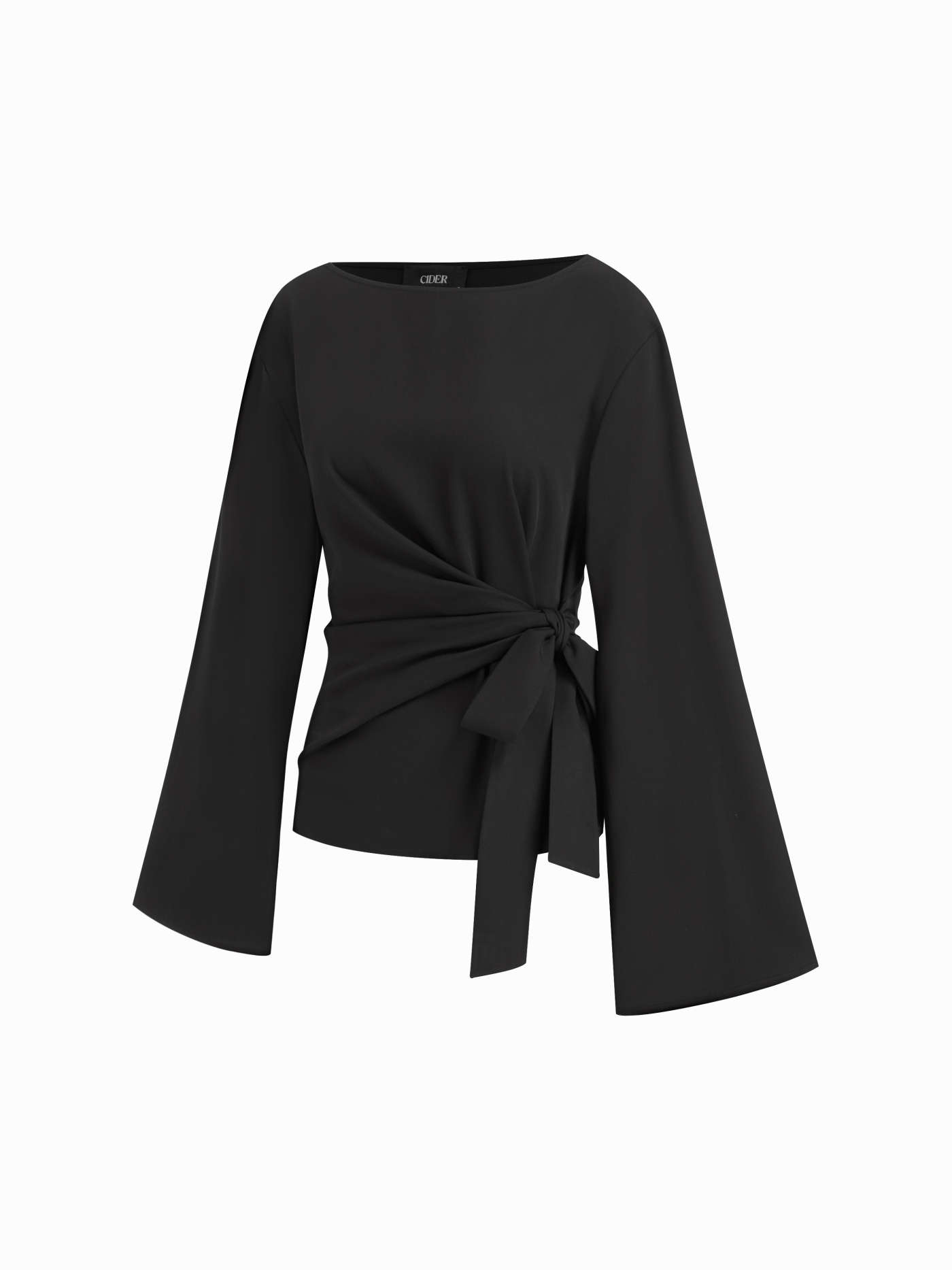 Woven Boat Neck Stripe Knotted Bell Sleeve Blouse For Work