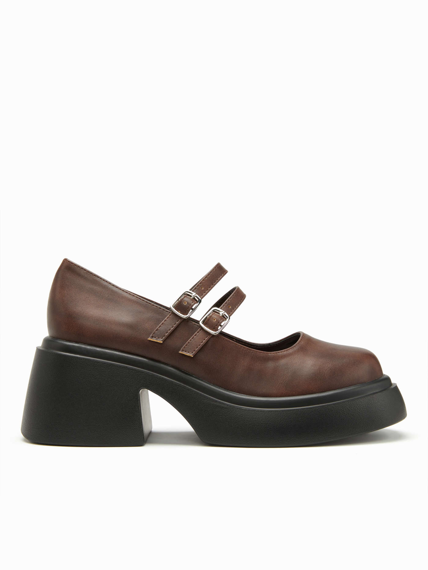 CHUNKY HEELED DOUBLE BUCKLE LOAFERS