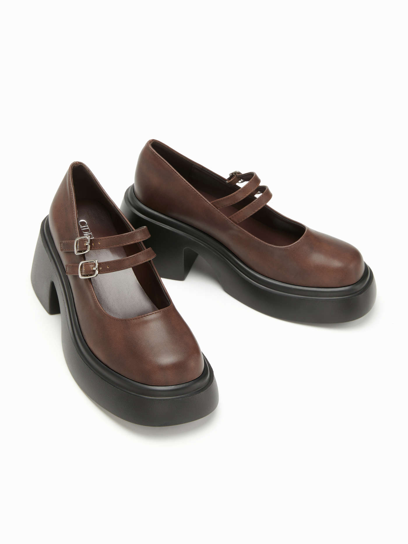 CHUNKY HEELED DOUBLE BUCKLE LOAFERS