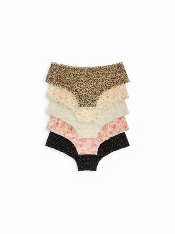 5 PCS Lace Mid Rise Lettuce Trim Bowknot Brief