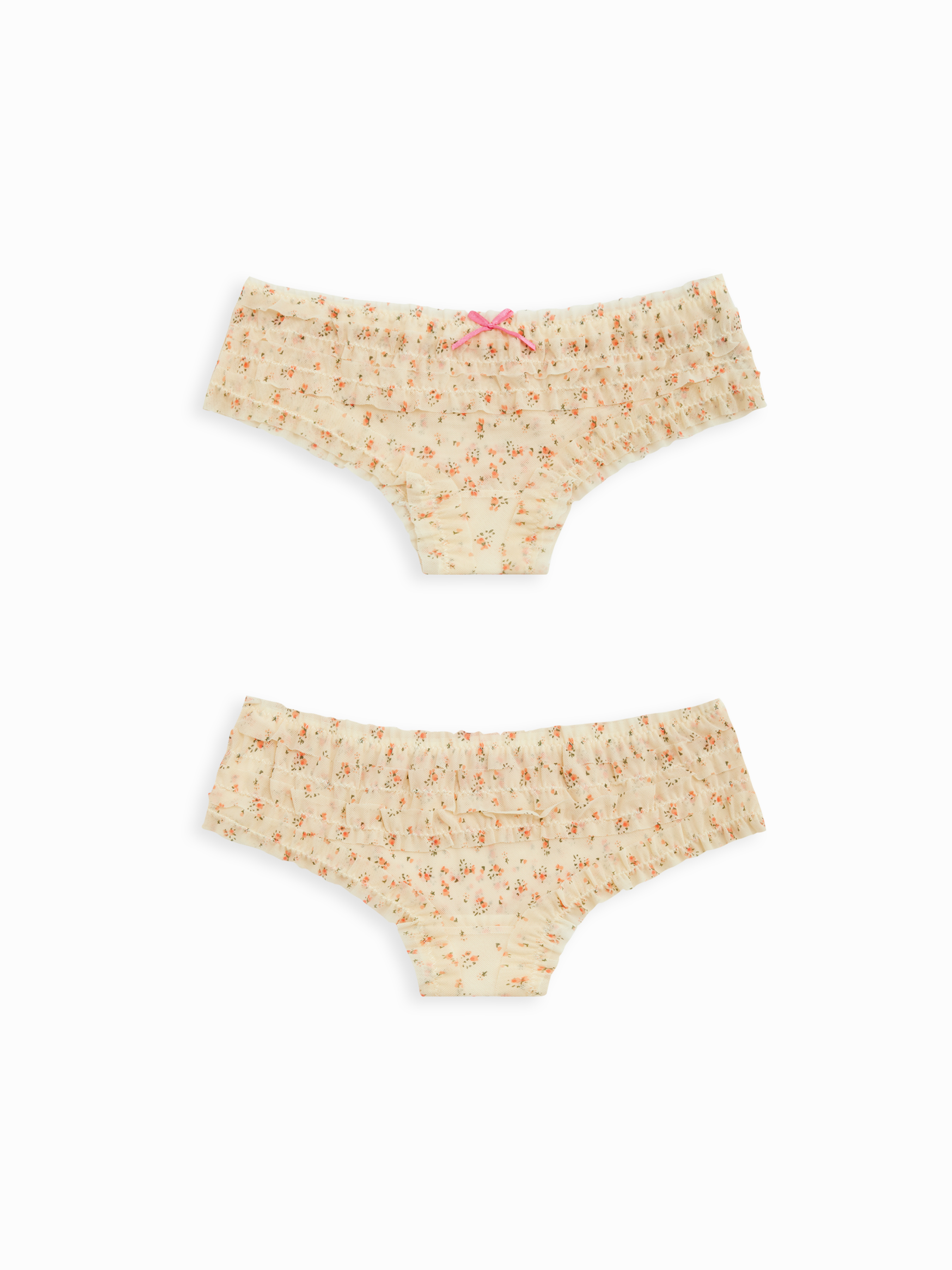 5 PCS Lace Mid Rise Lettuce Trim Bowknot Brief