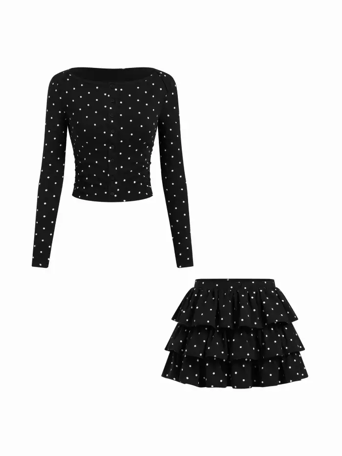 Cotton-blend Mid Rise Polka Dot Capri Leggings