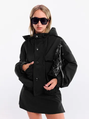 Giacca cargo oversize con cappuccio e zip
