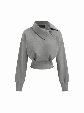 Asymmetrical Neck Long Sleeve Cinched Waist Sweatshirt