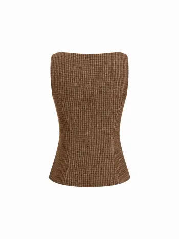 Tweed Floral Applique Check Boat Neck Top